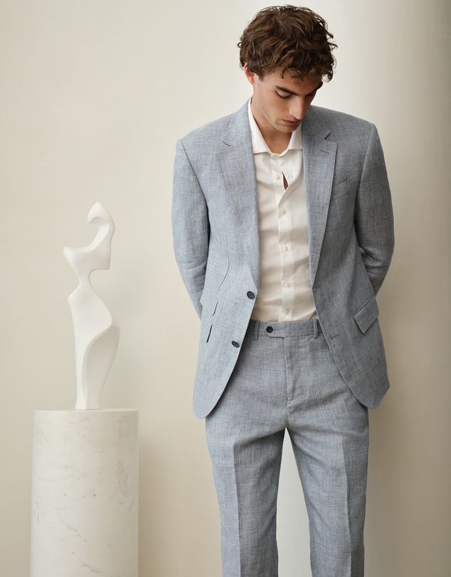 Trenery - Textured Linen Blazer in Smoke Blue