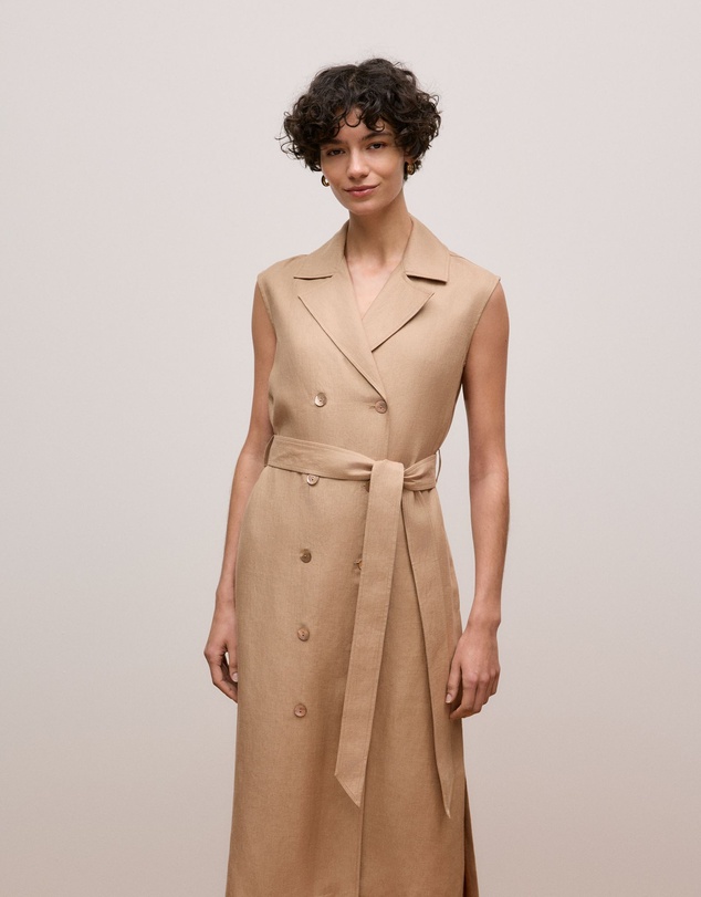 Trenery - Linen Twill Sleeveless Trench Dress in Light Camel