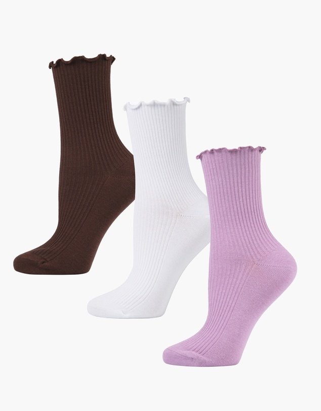 Pussyfoot - 3 Pack Ribbed Frill Quarter Crew Socks Bamboo Cotton Circulation Friendly Comfort Top