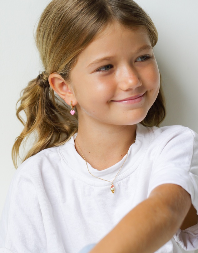 Elli Jewelry - Heart Pink Kids Stud Earrings in Gold-Plated 925 Silver