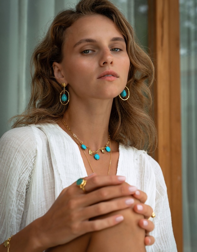 Ottoman Hands - Amore Turquoise Charm Chain Necklace