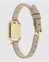 Furla - Mianuvola Square Yellow Gold-Tone Grey Leather Strap Watch