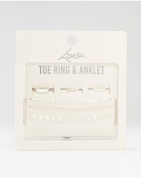 Lovisa - Silver Dumbell Anklet & Toe Rings Set