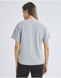 Angel Maternity - Simple Classic Ribbed Button Short Sleeve Top In Flower Grey