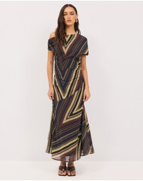 Calli - Lola Asymmetrical Draped Midi Dress