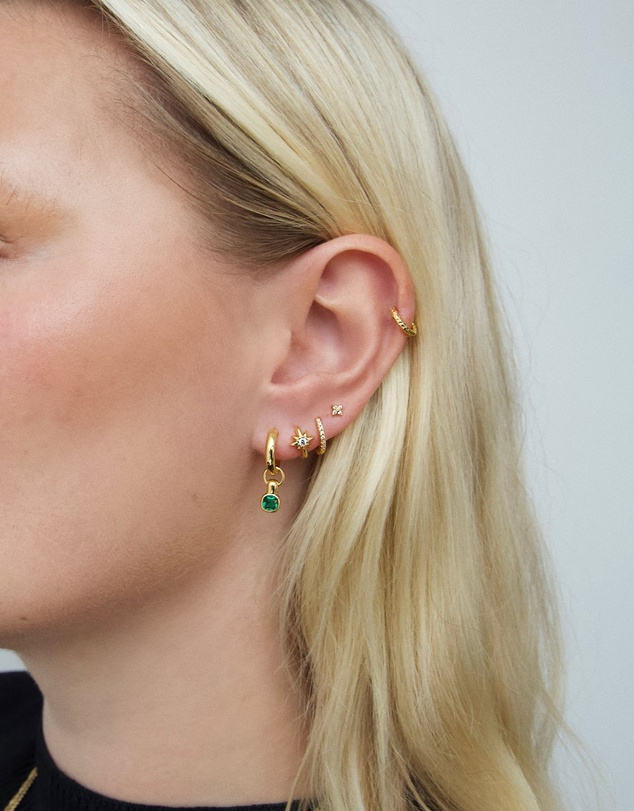 HOUSE OF SLANI - Green Emerald Charm Gold Hoops