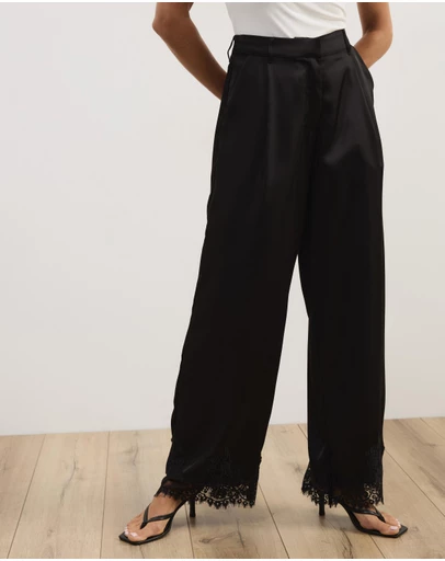 Atmos&Here - Leoni Asymmetric Lace Satin Pants