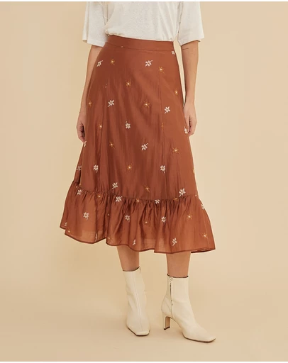 Amelius - Monique Cross Stitch Midi Skirt