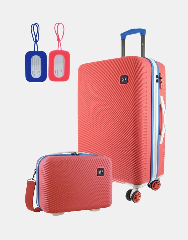 GAP - GAP Stripe Medium Hard Shell with Mini Beauty Case Set + Leather Tag