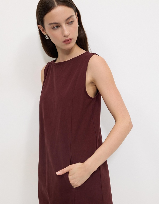 Calli - Ruby Cotton Twill Shift Dress
