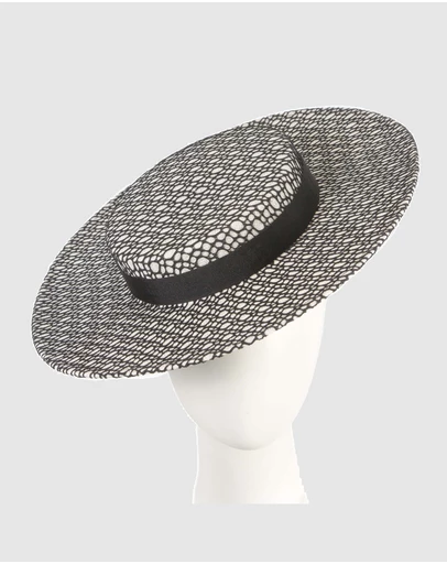 Max Alexander - White & Black lace-covered Boater Hat