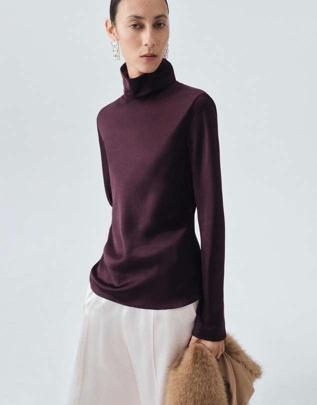 M.N.G - High Collar Satin Blouse