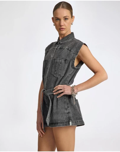 ONE TEASPOON - Rogue Aviator Mini Denim Dress - Washed Black