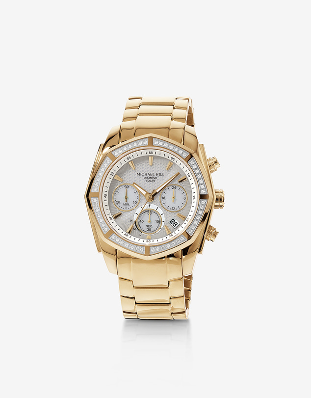 Michael Hill - Men's Solar Chronograph Watch with 0.50 Carat TW Diamonds in Gold-Tone Stainless Steel
