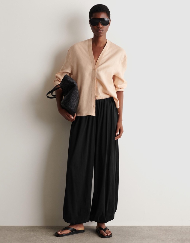 COS - Button-Detail Linen V-Neck Shirt