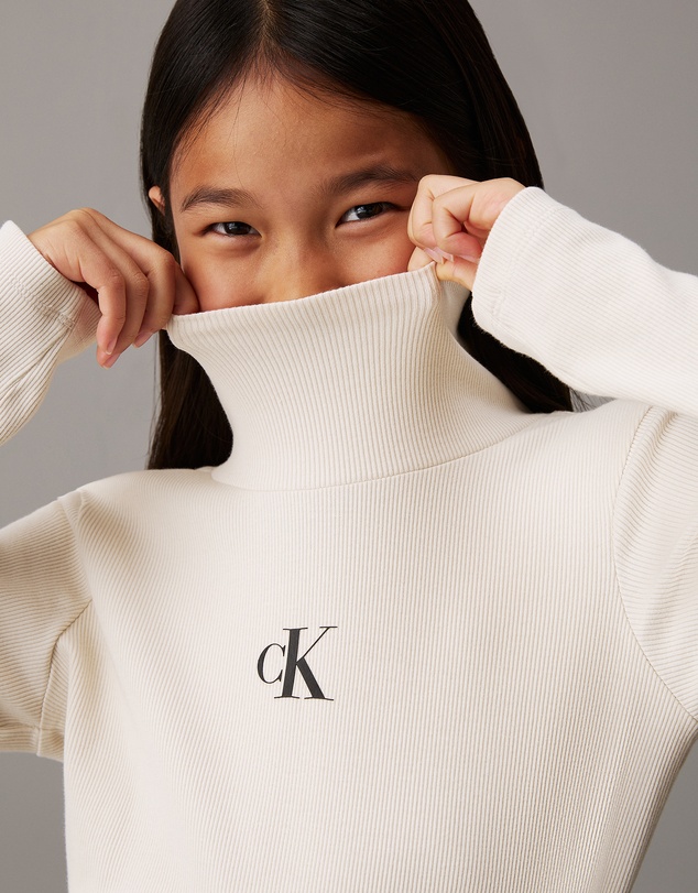 Calvin Klein Jeans - Girls Slim Ribbed Roll Neck Top