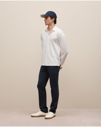 Trenery - Micro Pique Monogram Long Sleeve Polo in White