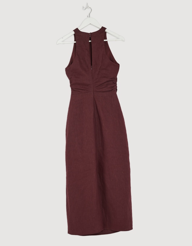 Revibe - Repaired AERE Elow Ruched Linen Midi Dress - AU 8
