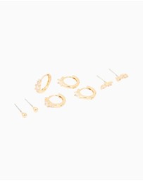 Lovisa - Gold Plated Cubic Zirconia Fine Huggie & Stud Earrings 4-Pack