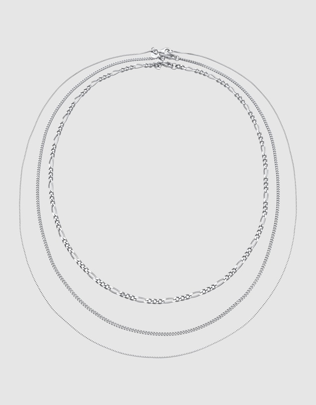 Kuzzoi - ICONIC EXCLUSIVE - Mixed Chain Necklace Set in 925 Sterling Silver