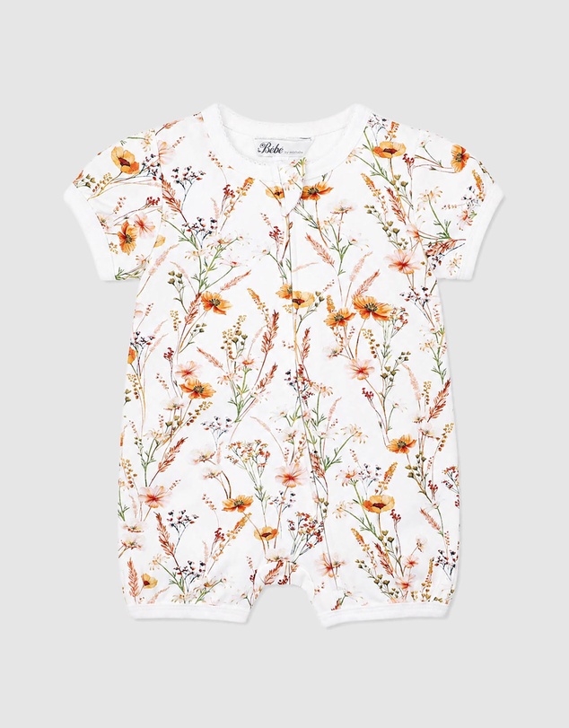 Bebe by Minihaha - Taylor Organic Floral SS Zip Romper - Babies