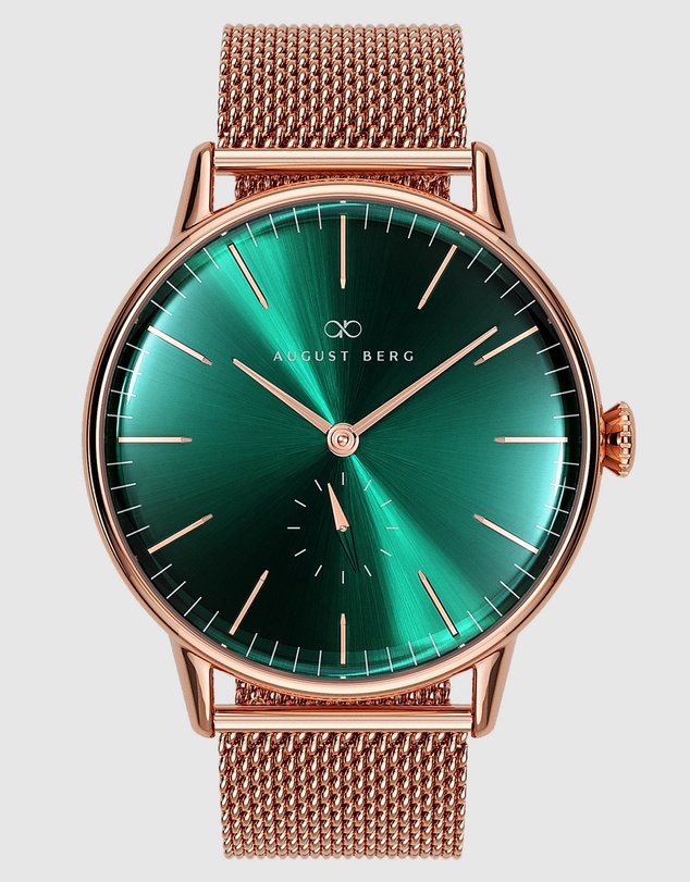 August Berg - Serenity 40mm Rose Gold Plated Mesh Watch
