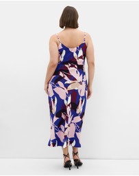 City Chic - Plus size Mariana Fern Print Midi Dress - cobalt blue