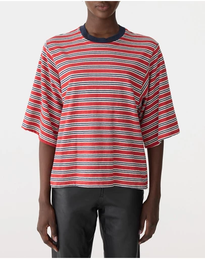Bassike - Stripe Quarter Sleeve T-Shirt