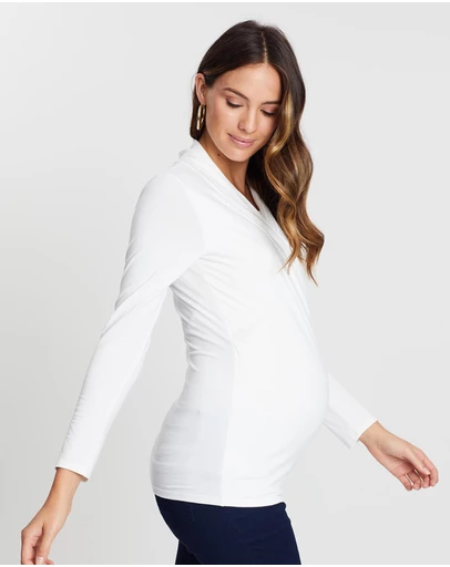 Angel Maternity - Maternity V-Neck Cross-Over Bamboo Long Sleeve Top