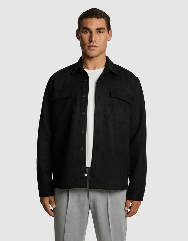 yd. - Slate Mock Suede Overshirt