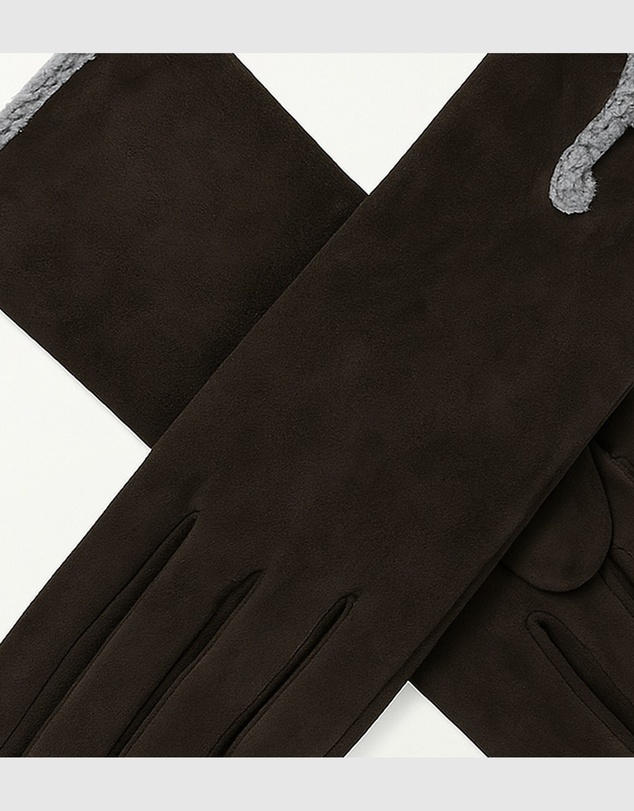 DENTS - Touchscreen Faux Suede Gloves with Faux Fur Trim