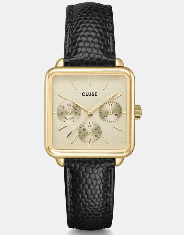 Cluse - La Tetragone Multifunction Gold/Black Lizard Leather