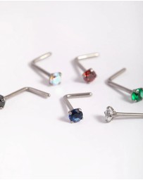 Lovisa - Titanium Mixed Stone Nose Stud 6-Pack