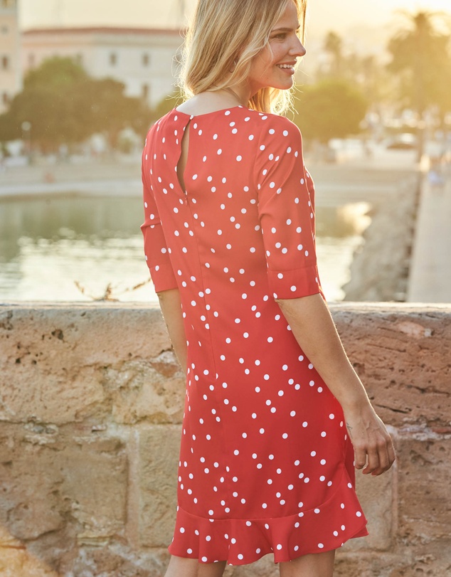Sosandar - Spot Print Ruffle Hem Shift Dress