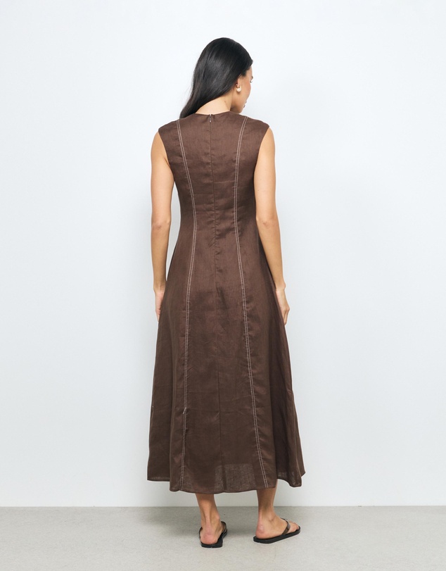 AERE - Eden Contrast Stitch Linen Midi Dress