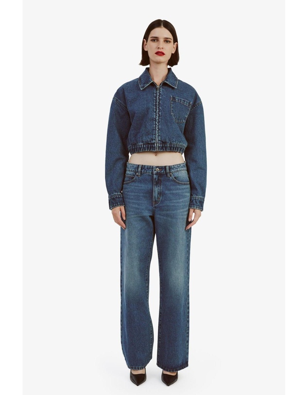 Bardot - Cropped Bomber Denim Jacket
