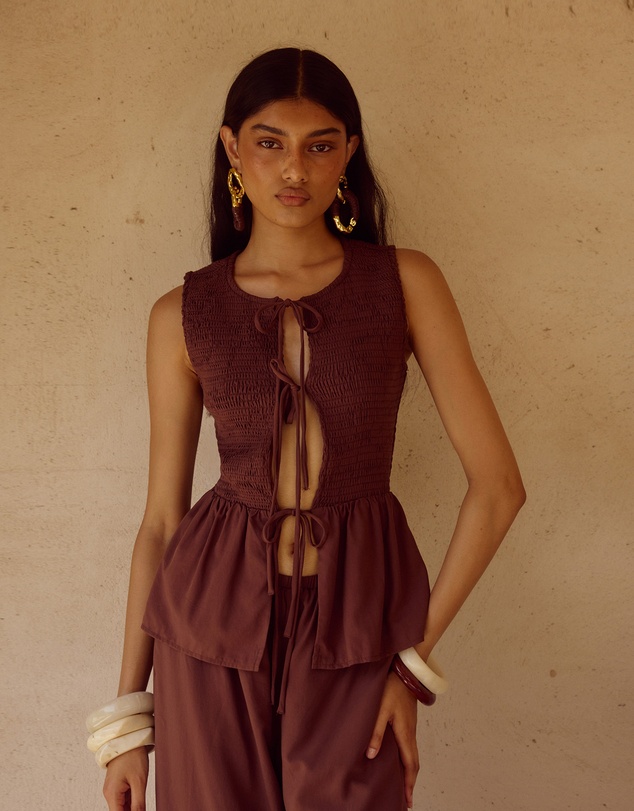 Seven Wonders - Fleur Shirred Tie Front Top