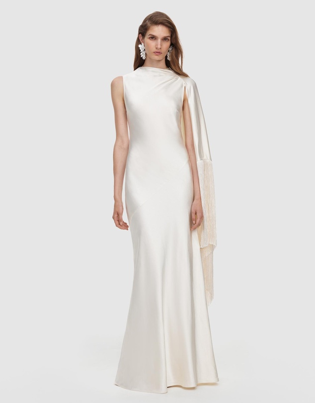 Self Portrait - Satin Fringed Maxi Dress