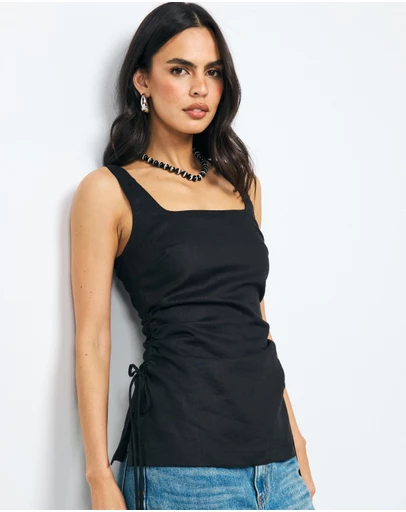 AERE - Mae Tie Side Linen Top
