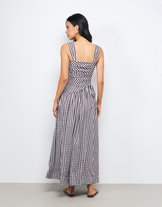 AERE - Kylara Gingham Ruched Midi Dress