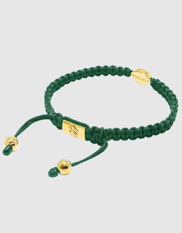 Nialaya Jewellery - Men's Dark Green String Bracelet with Gold Evil Eye