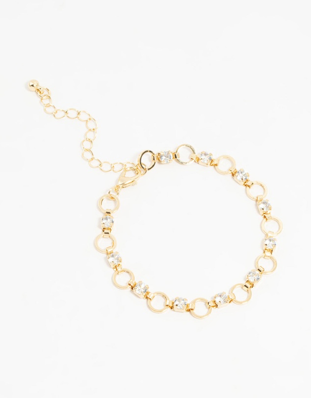 Lovisa - Gold Plated Brass Alternating Cubic Zirconia Round Link Bracelet