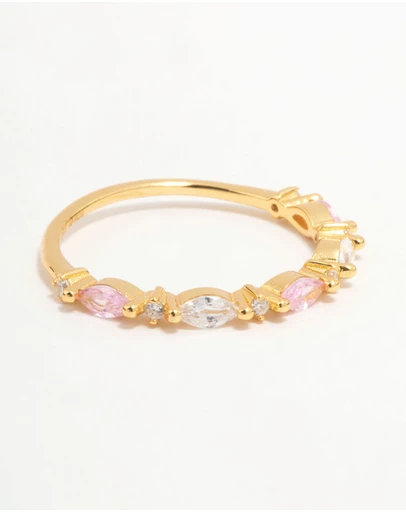 Lovisa - Gold Plated Sterling Silver Alternating Marquise Round Cubic Zirconia Ring