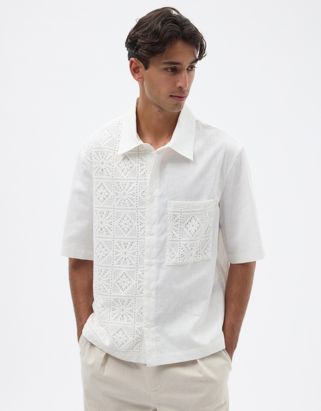 AERE - Linen Blend Broderie Contrast Shirt