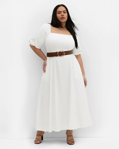 City Chic - Plus size Collins Puff Sleeve Belted Maxi Dress - ivory