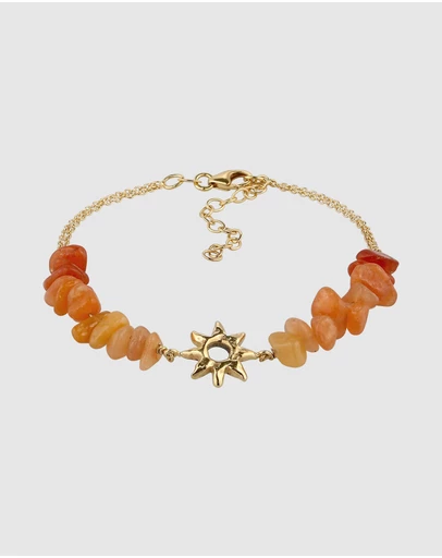 Elli Jewelry - Sunburst Aventurine Bead Bracelet in Gold-Plated 925 Silver