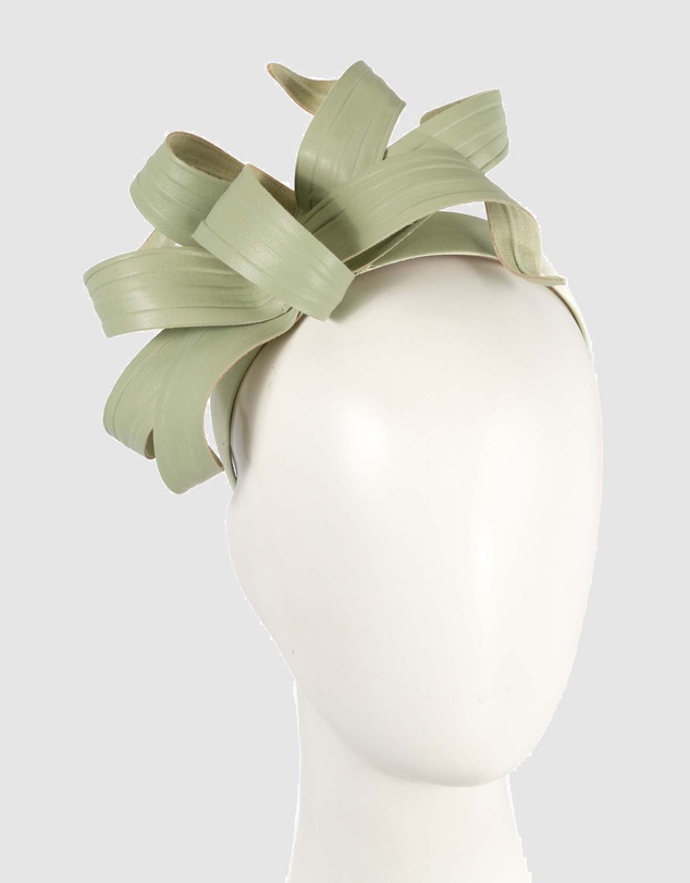 Max Alexander - Leather Leafs Mint Headband Fascinator