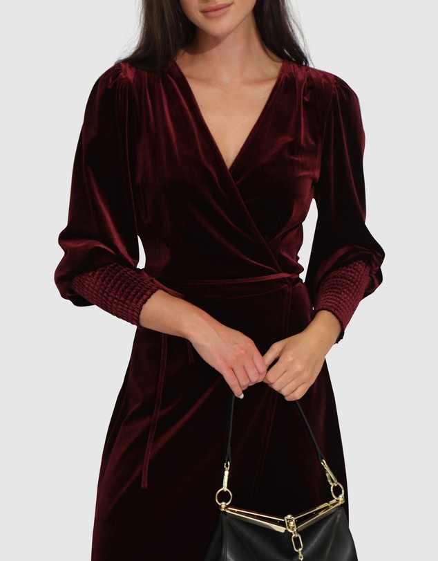 Belle & Bloom - Current Mood Velvet Wrap Dress - Burgundy