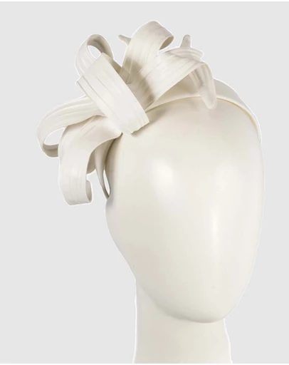 Max Alexander - Leather Leafs Cream Headband Fascinator