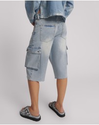 ONE TEASPOON - Skater Girl Low Waist Super Long Leg Denim Jorts - Soft Blue